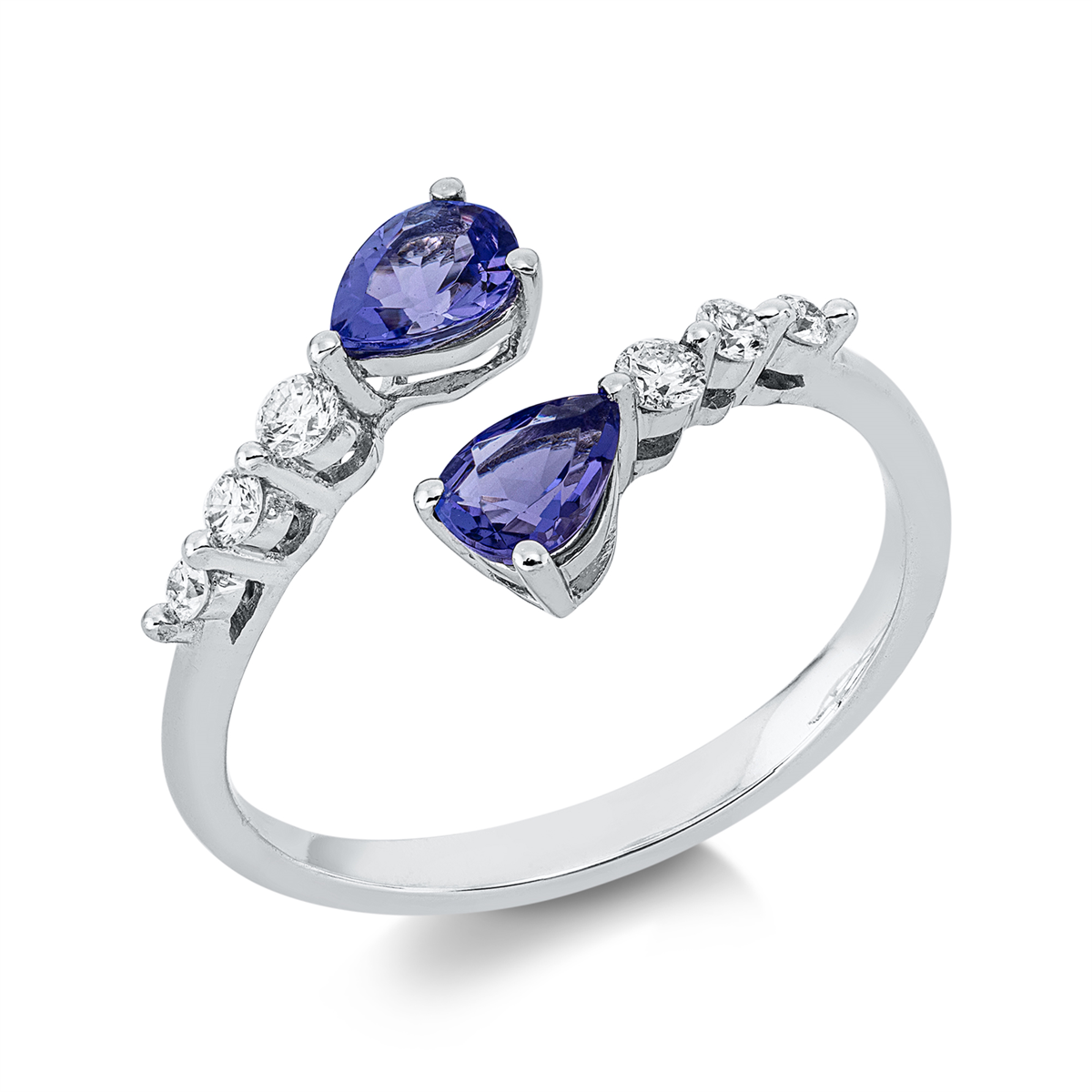 diamond full cut tanzanite colored stone classic ring in white gold