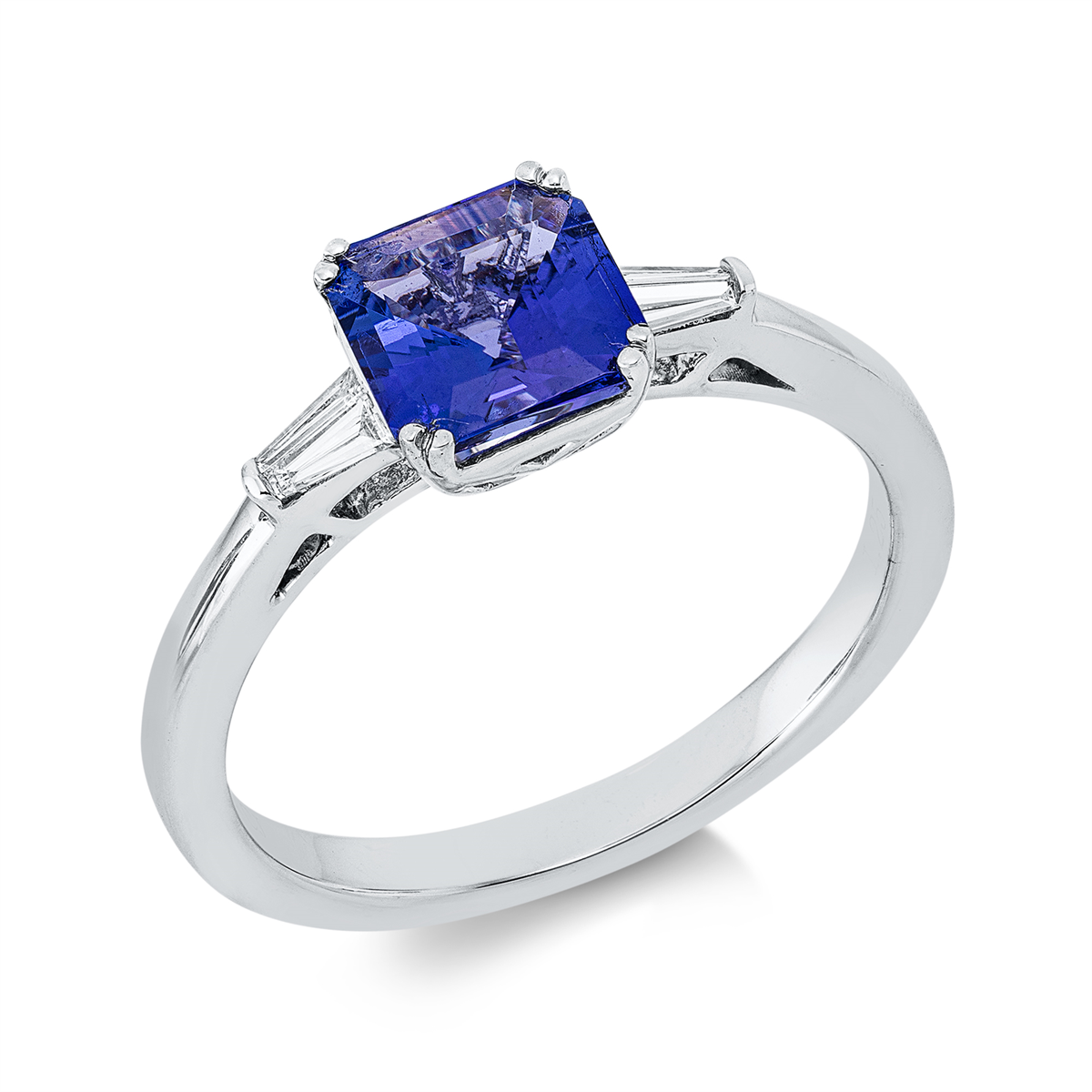 taper tanzanite colored stone classic ring in white gold