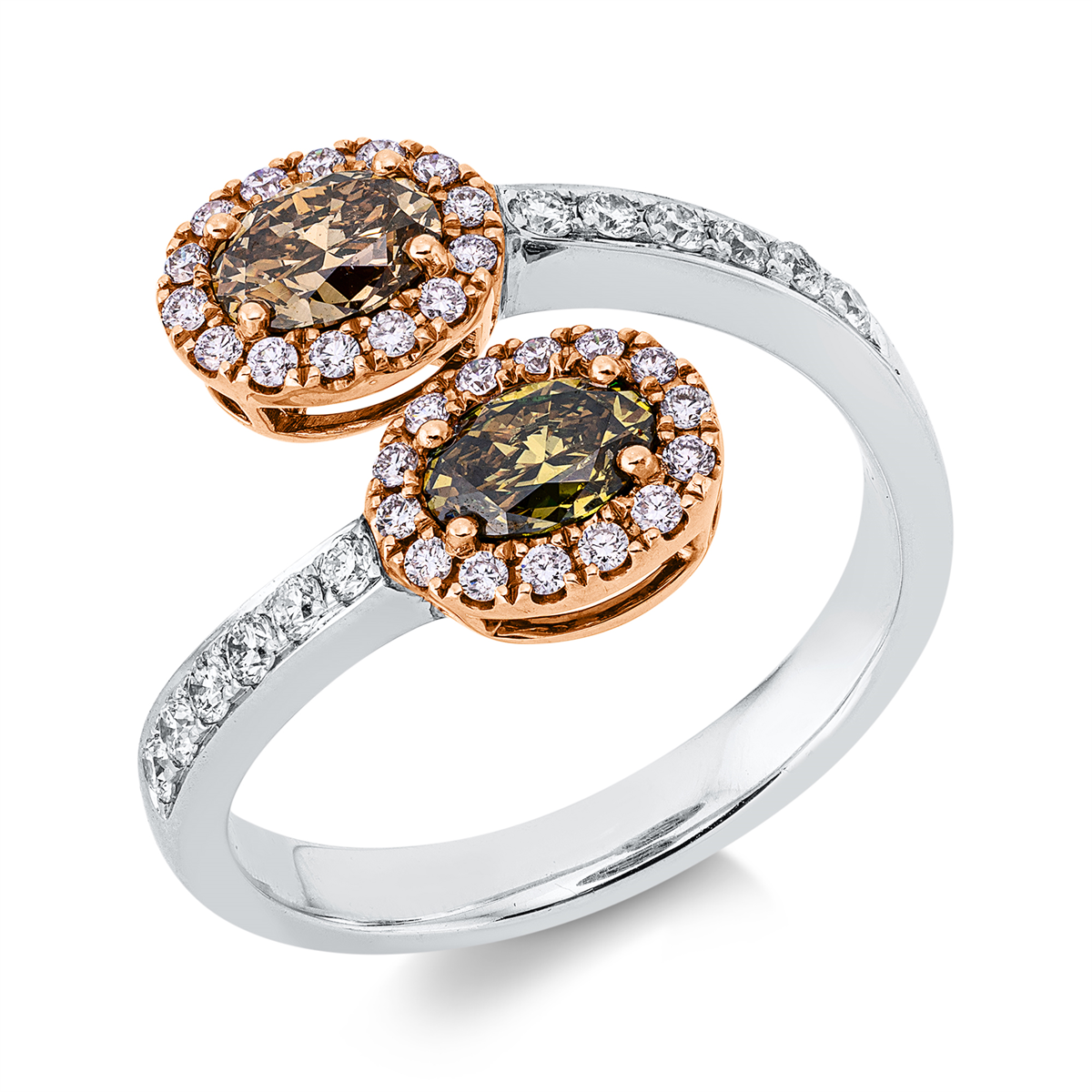 diamond full cut  fancy colored diamond ring in whitegold / rosegold