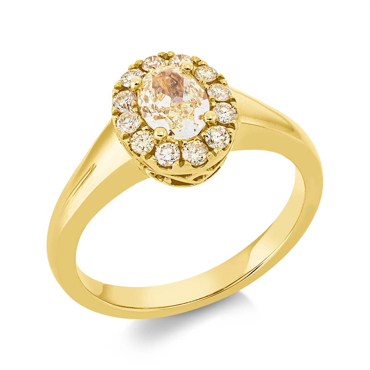 diamond full cut  fancy colored diamond ring in yellow gold