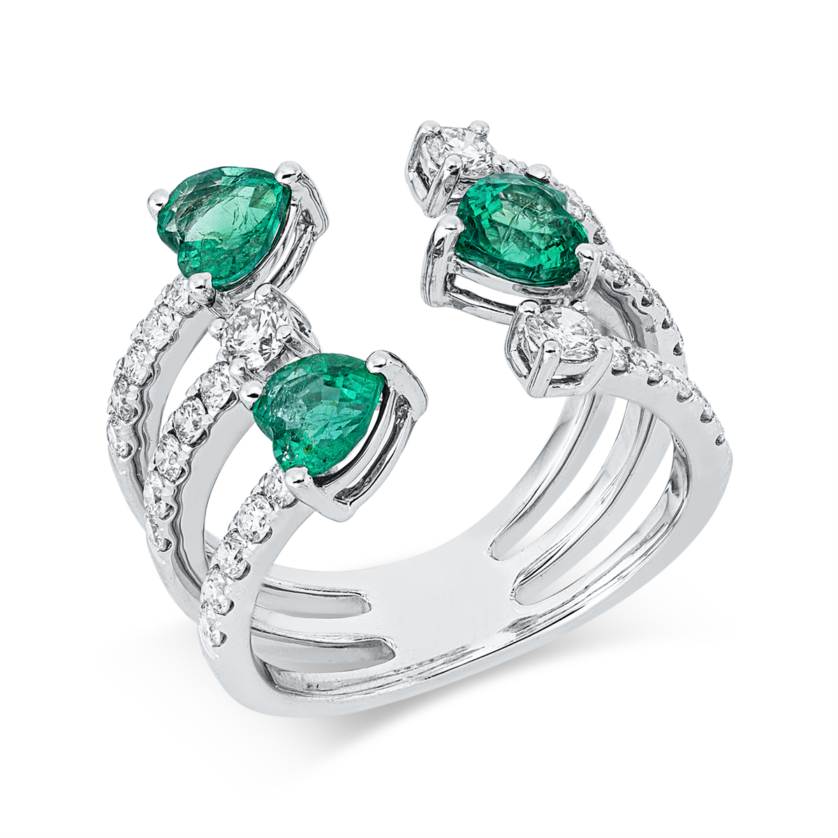 diamond full cut emerald colored stone classic ring in white gold
