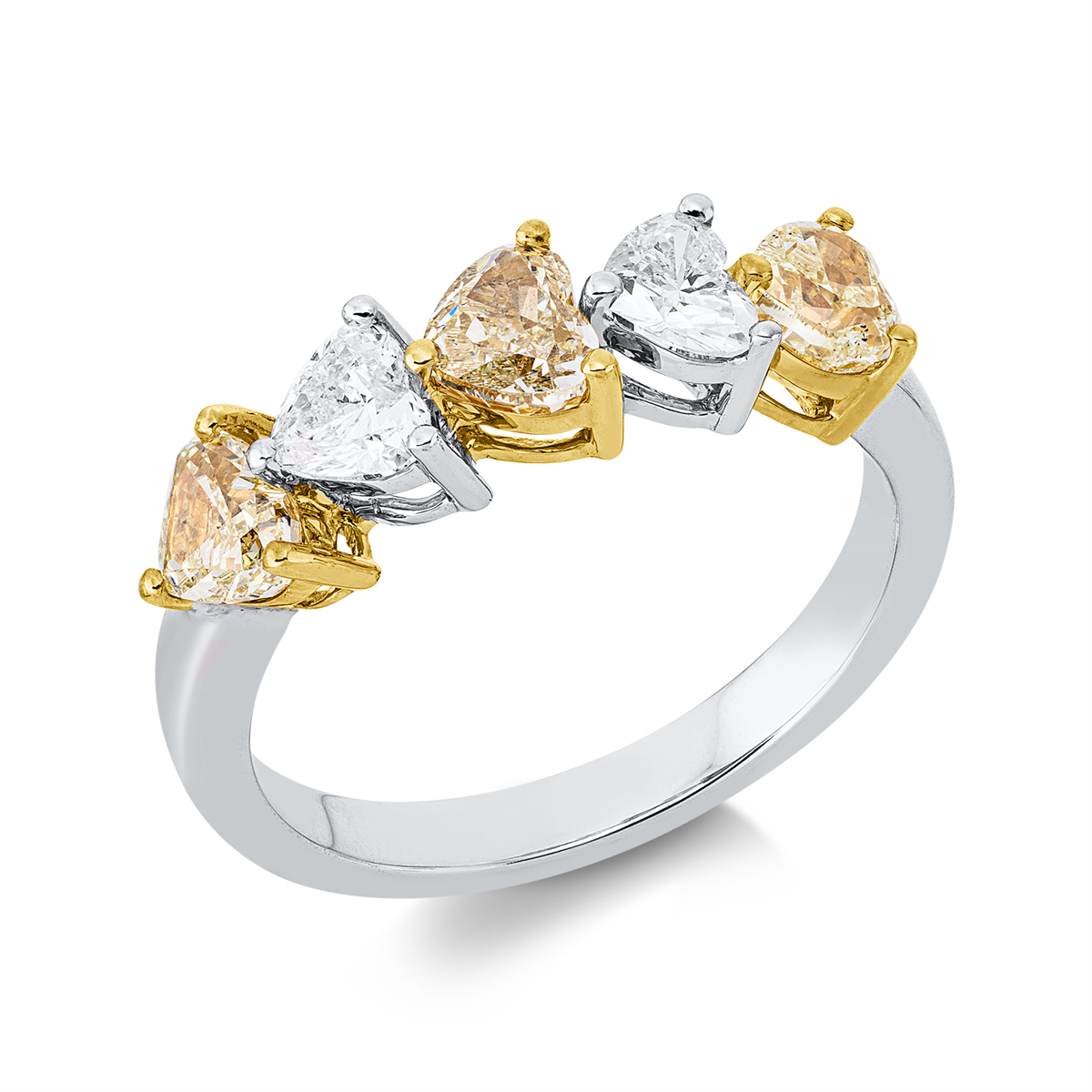 heart shape  fancy colored diamond ring in white gold / yellow gold