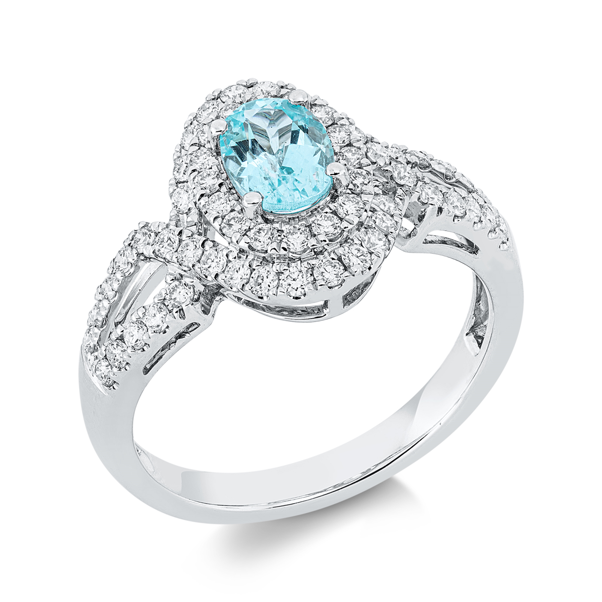 diamond full cut paraiba colored stone classic ring in white gold