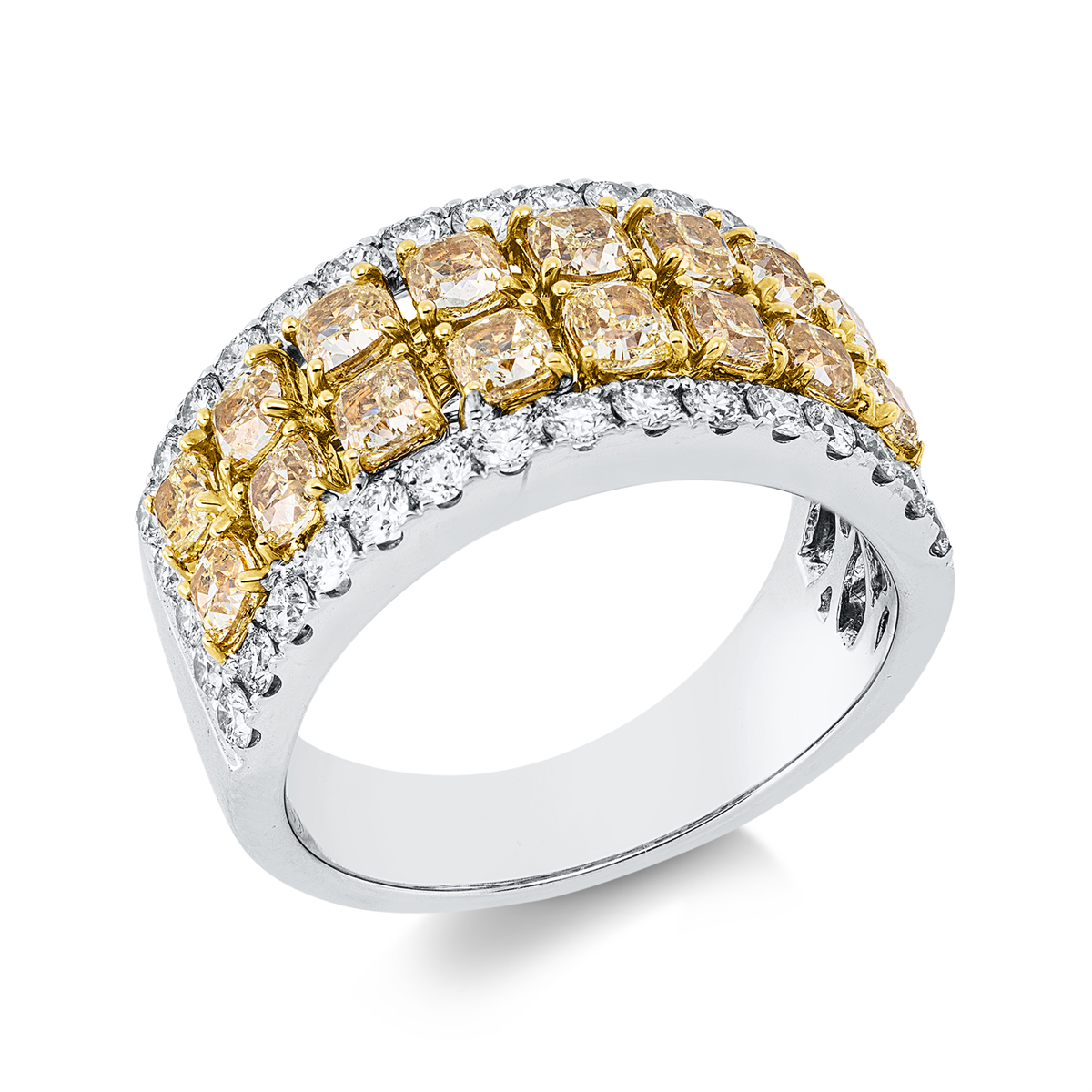 diamond full cut  fancy colored diamond ring in white gold / yellow gold