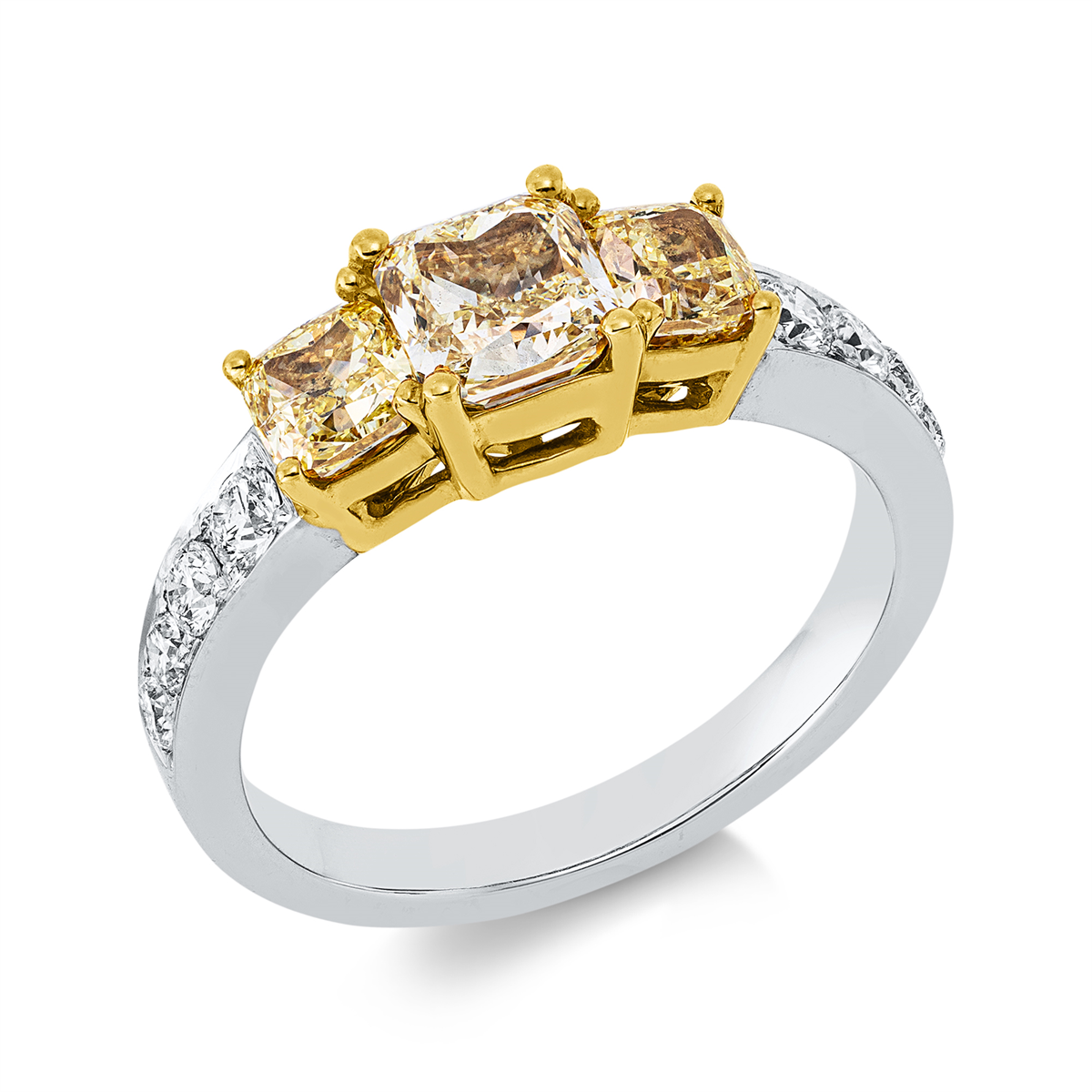 diamond full cut  fancy colored diamond ring in white gold / yellow gold