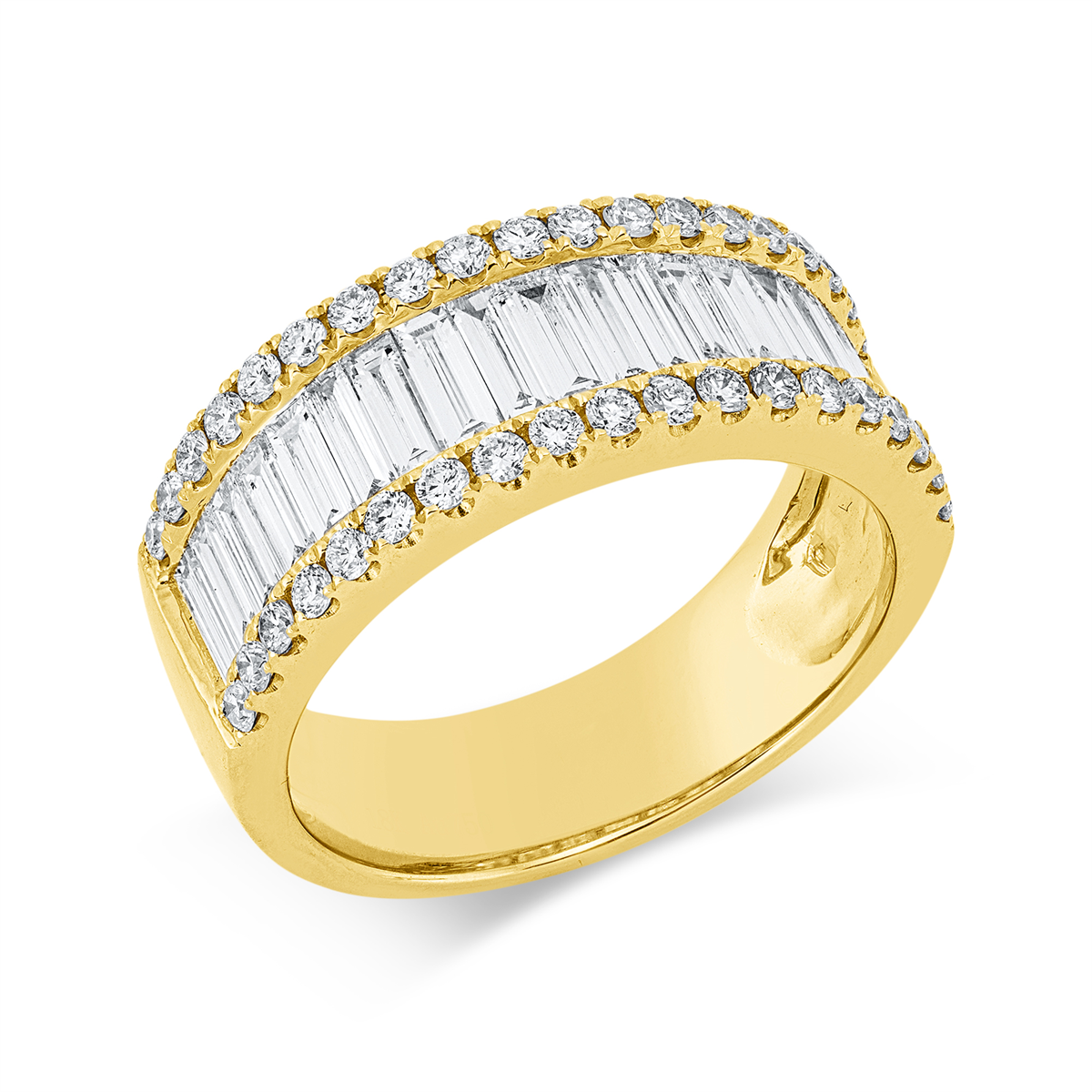diamond full cut  baguette ring in yellow gold