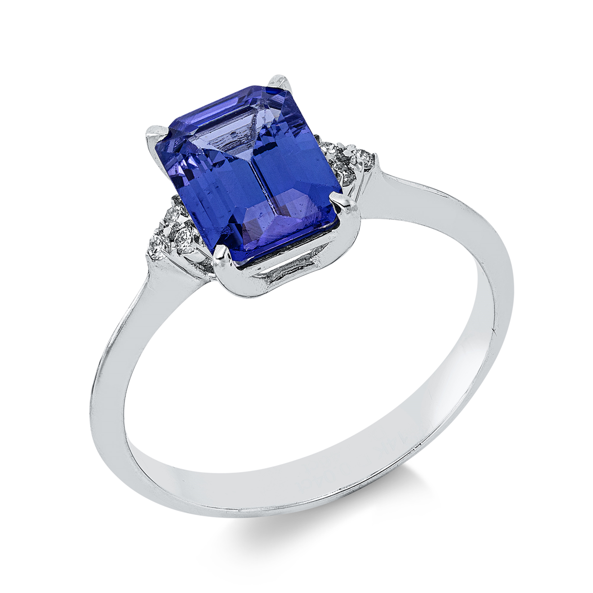 diamond full cut tanzanite colored stone classic ring in white gold