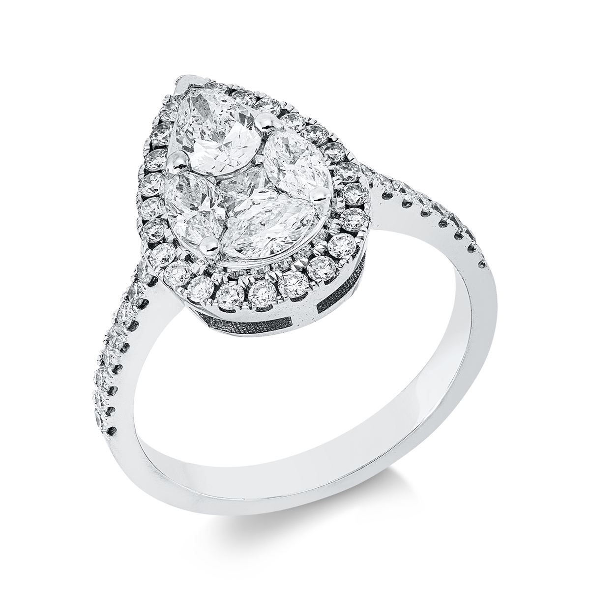 diamond full cut  baguette illusion ring in white gold