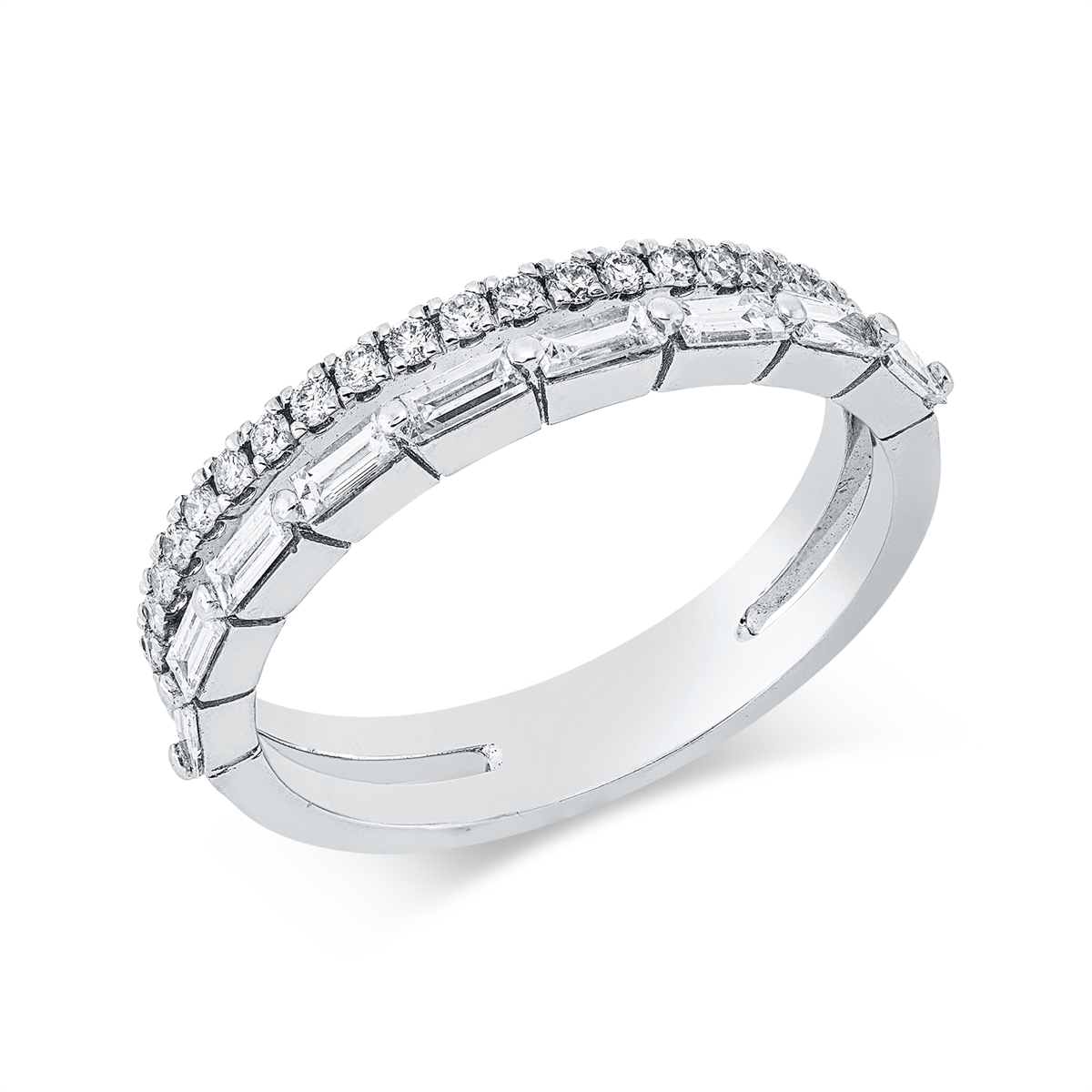 diamond full cut  baguette ring in white gold