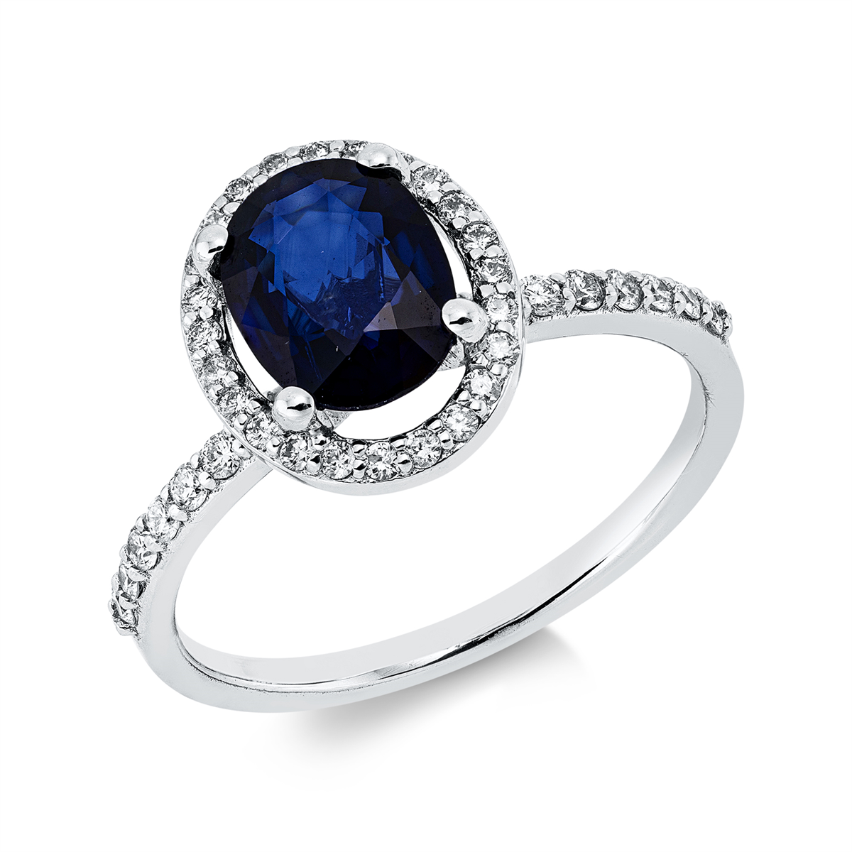 diamond full cut sapphire colored stone classic ring in white gold