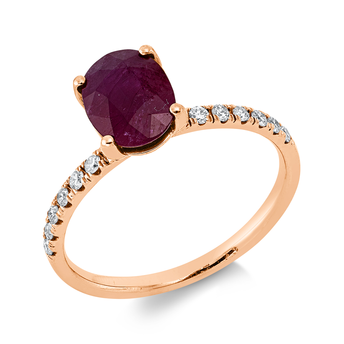 diamond full cut ruby colored stone classic ring in red gold