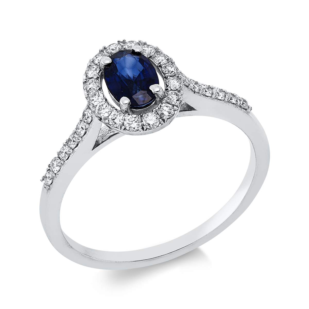 diamond full cut sapphire colored stone classic ring in white gold