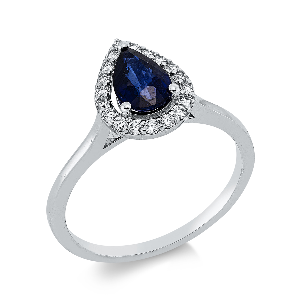 diamond full cut sapphire colored stone classic ring in white gold