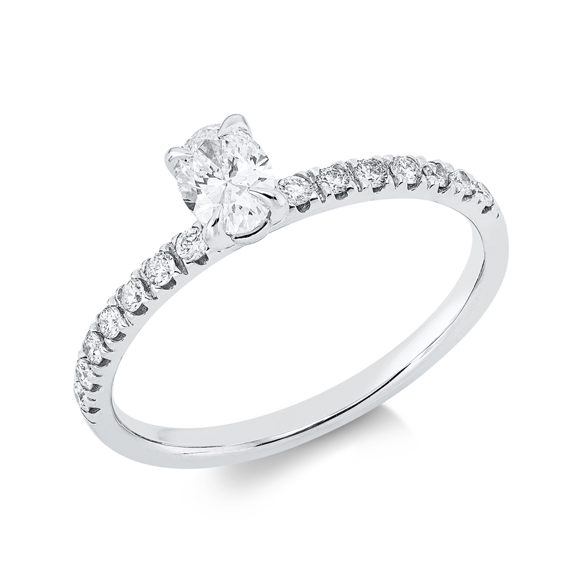 diamond full cut  solitaire with accent stones ring in white gold