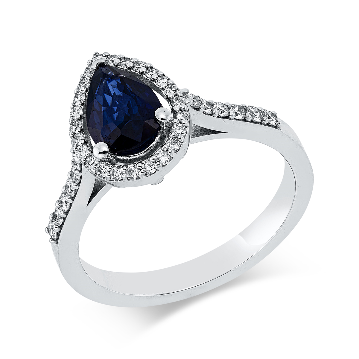 diamond full cut sapphire colored stone classic ring in white gold