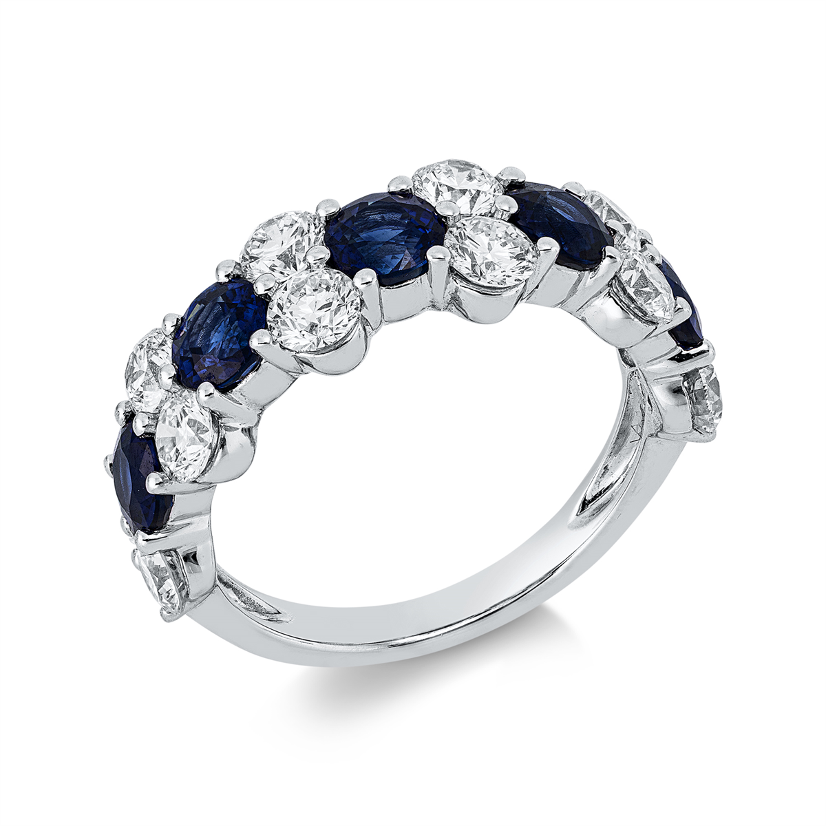diamond full cut sapphire colored stone classic ring in white gold