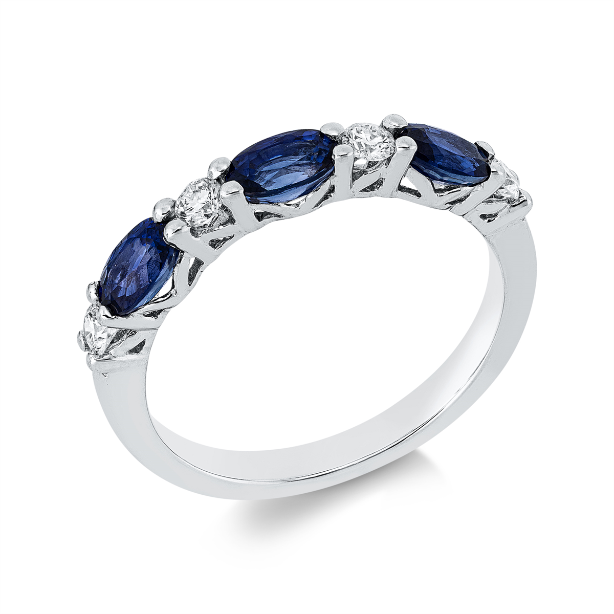 diamond full cut sapphire colored stone classic ring in white gold
