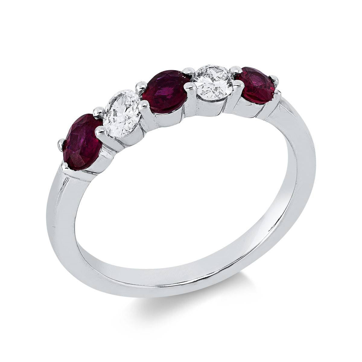 oval ruby colored stone classic ring in white gold