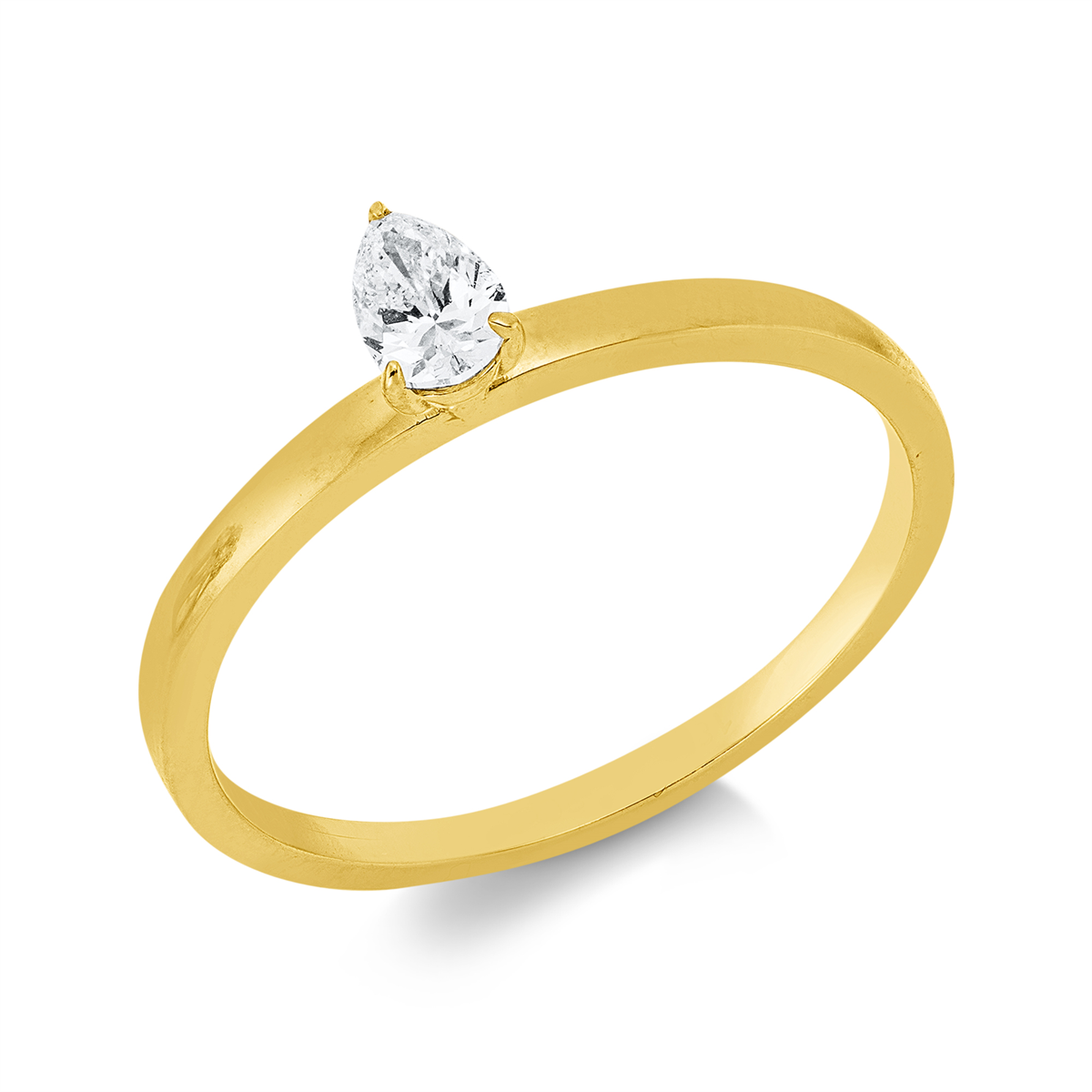 pear shape  solitaire ring in yellow gold