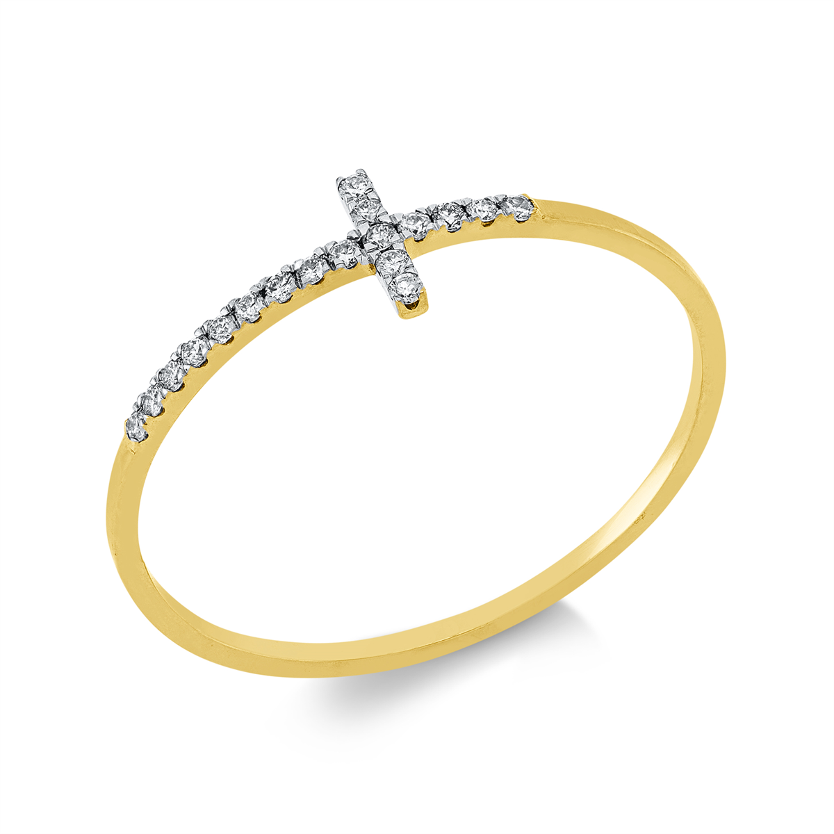 diamond full cut  cross ring in yellow gold / white gold