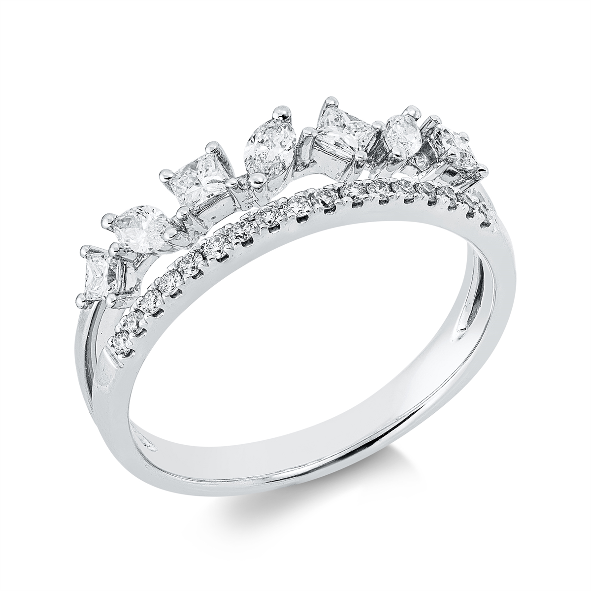 diamond full cut  baguette ring in white gold