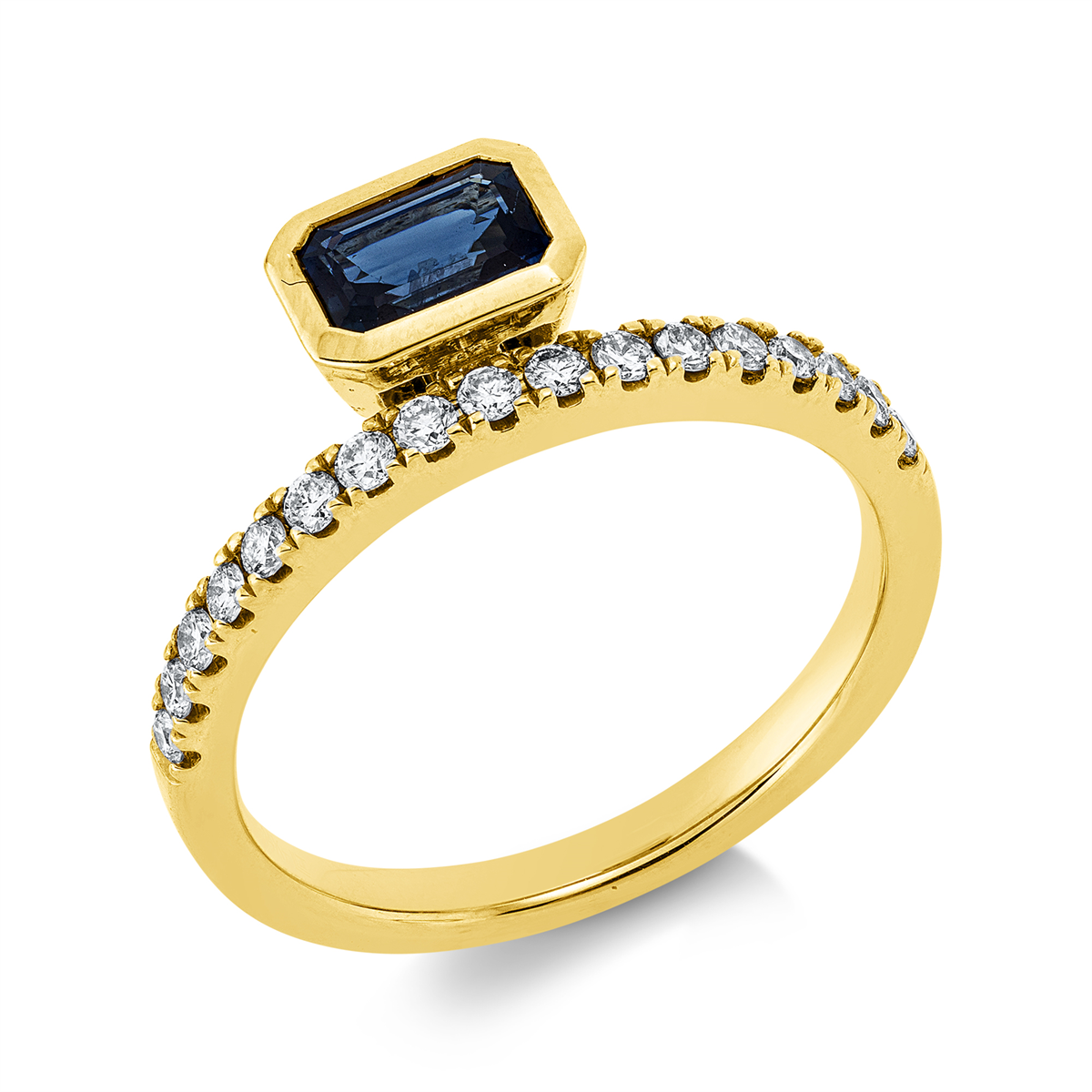 diamond full cut sapphire colored stone classic ring in yellow gold