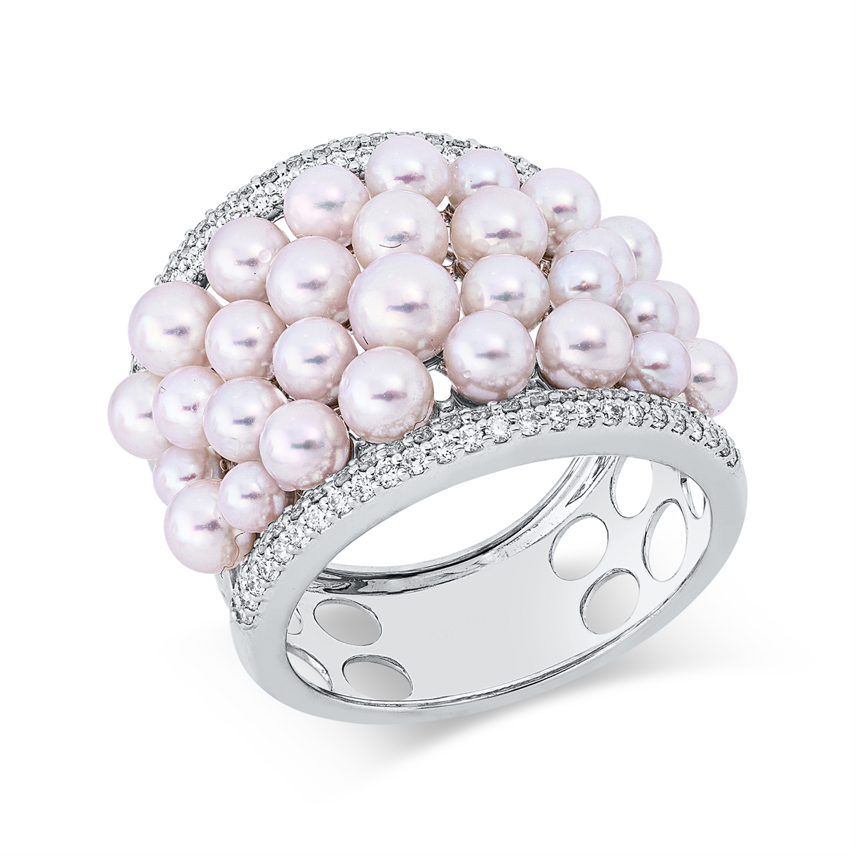 diamond full cut  pearl ring in white gold