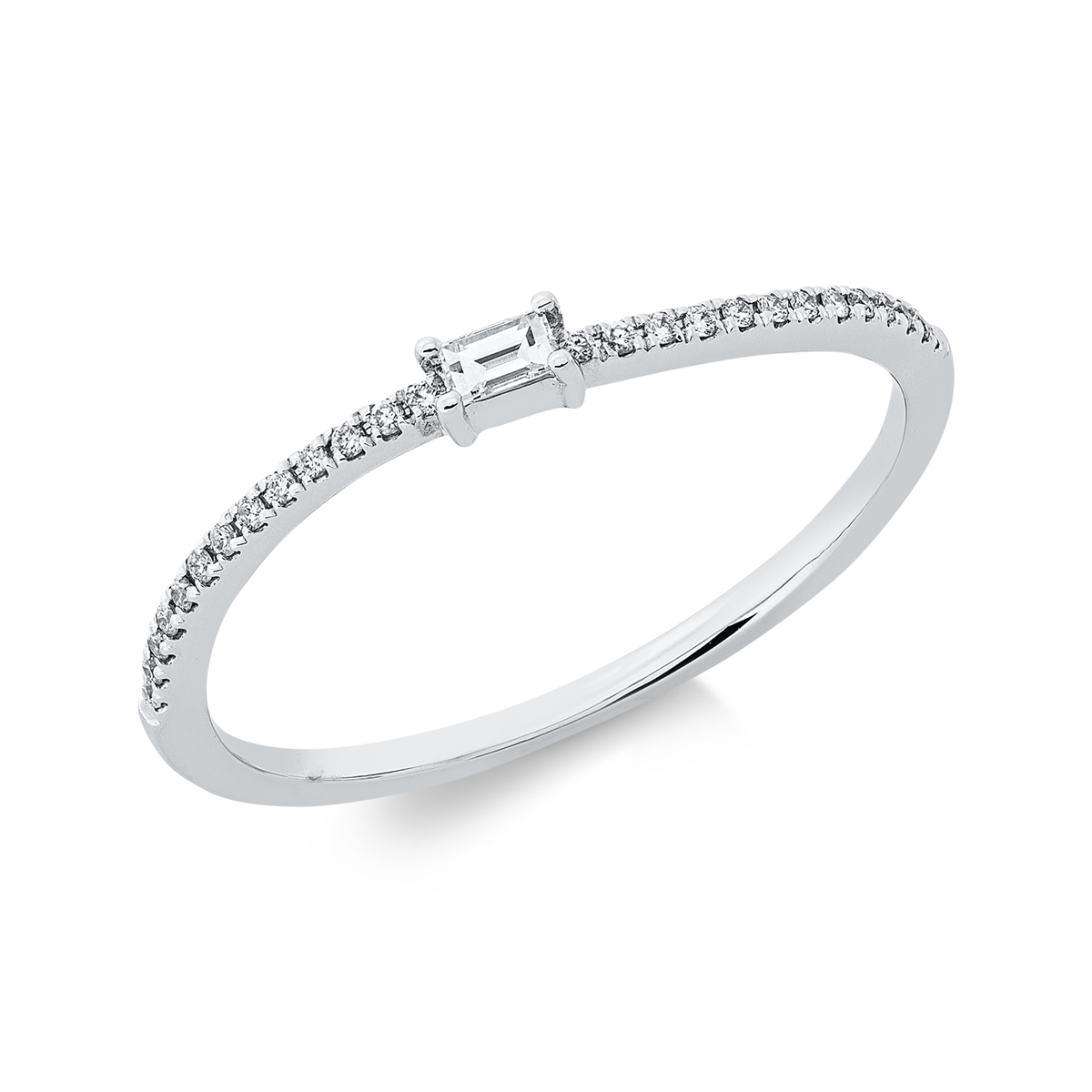 diamond full cut  baguette ring in white gold