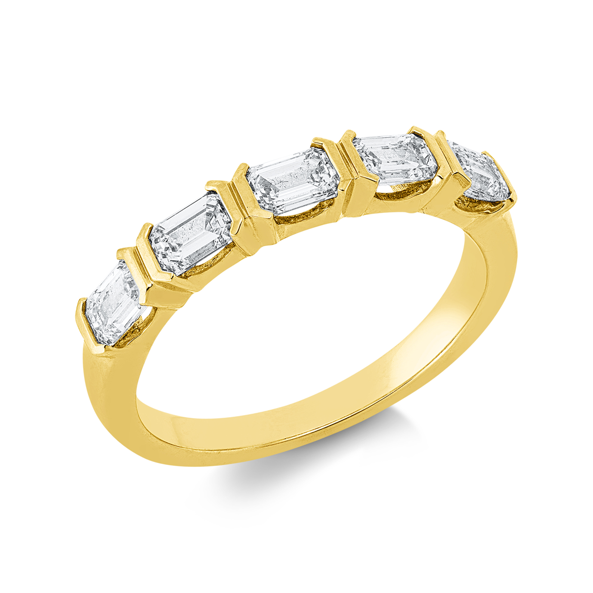 emerald cut  baguette ring in yellow gold