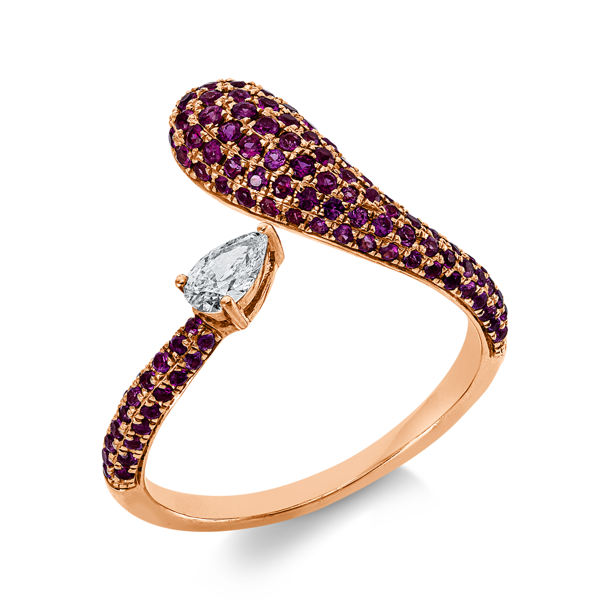 pear shape ruby colored stone classic ring in red gold