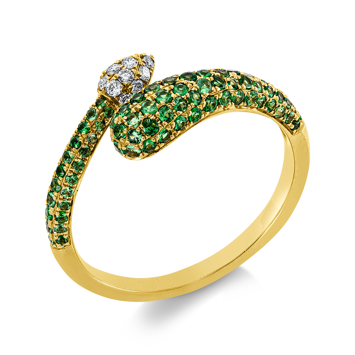 diamond full cut tsavorite colored stone fashion ring in yellow gold