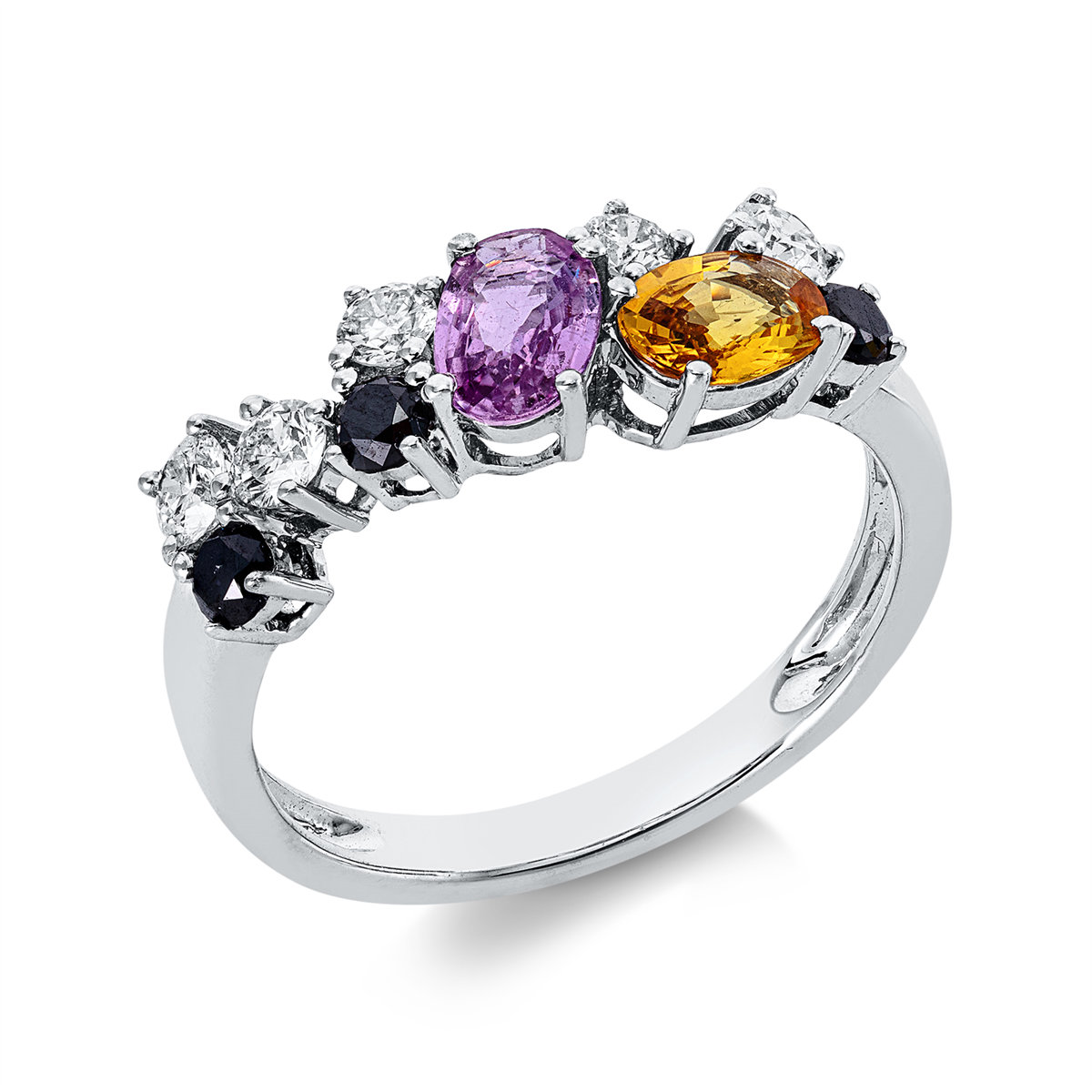 diamond full cut sapphire colored stone classic ring in white gold