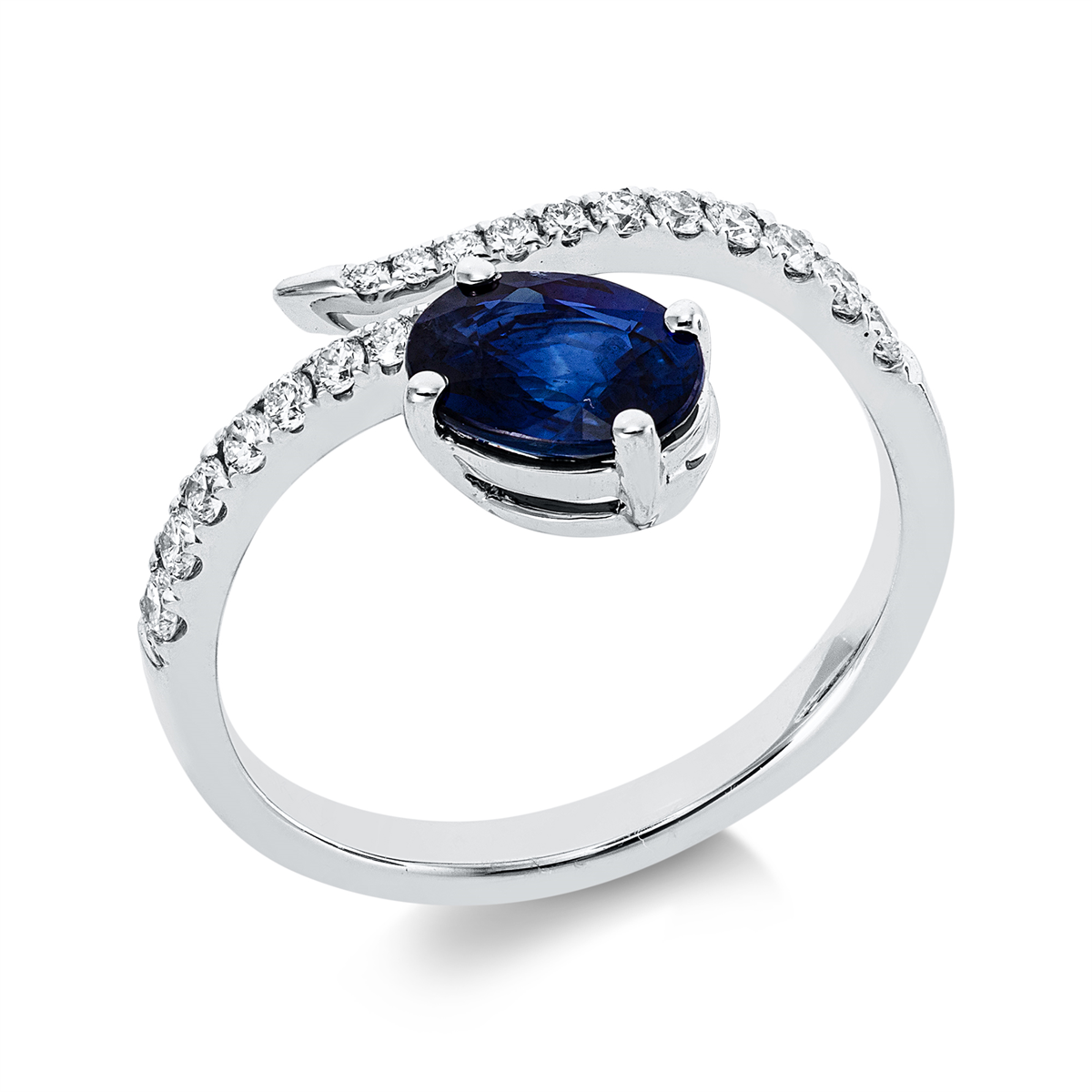 diamond full cut sapphire colored stone classic ring in white gold
