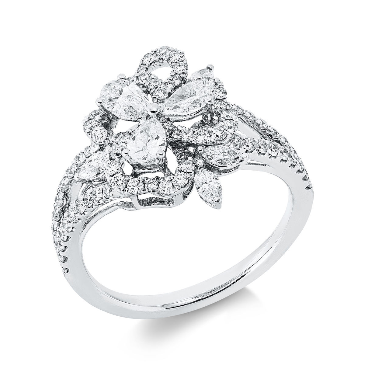 diamond full cut  modern woman ring in white gold