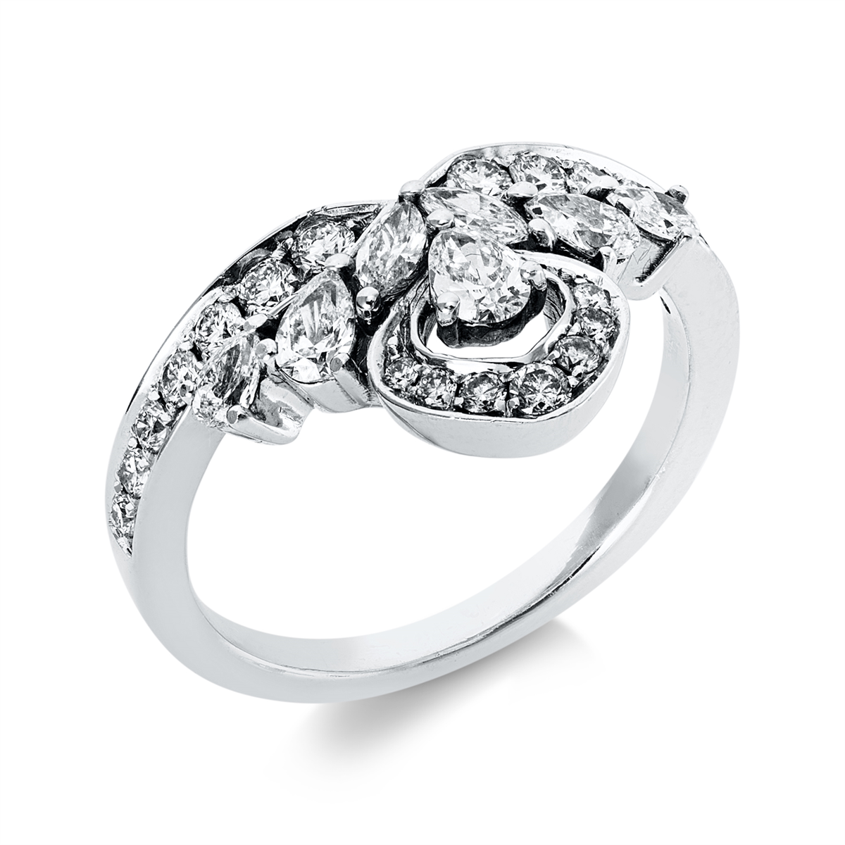 diamond full cut  modern woman ring in white gold