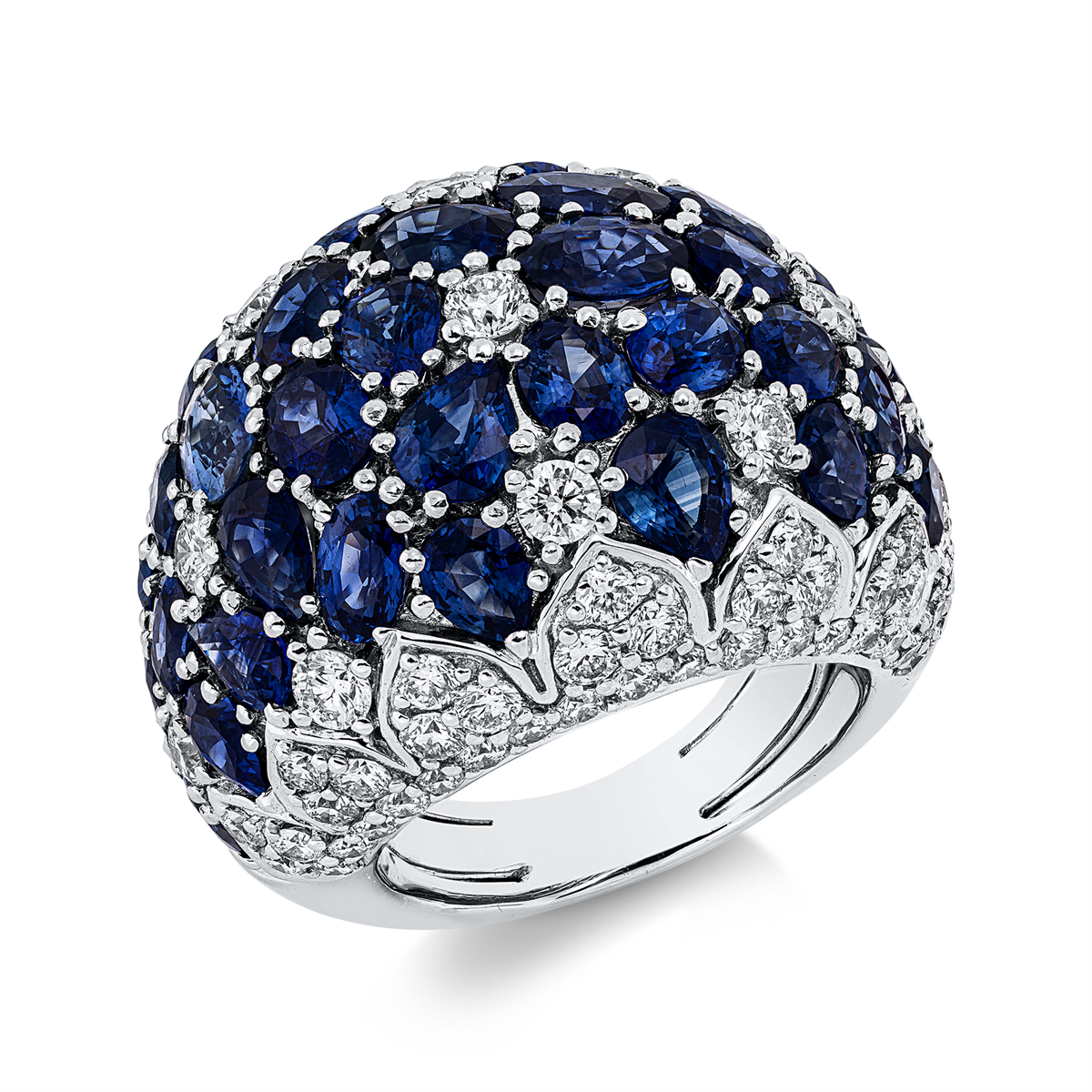 diamond full cut sapphire colored stone classic ring in white gold