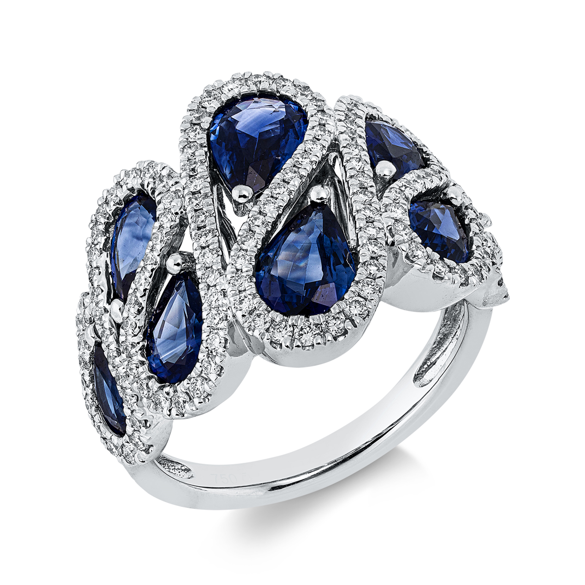 diamond full cut sapphire colored stone classic ring in white gold