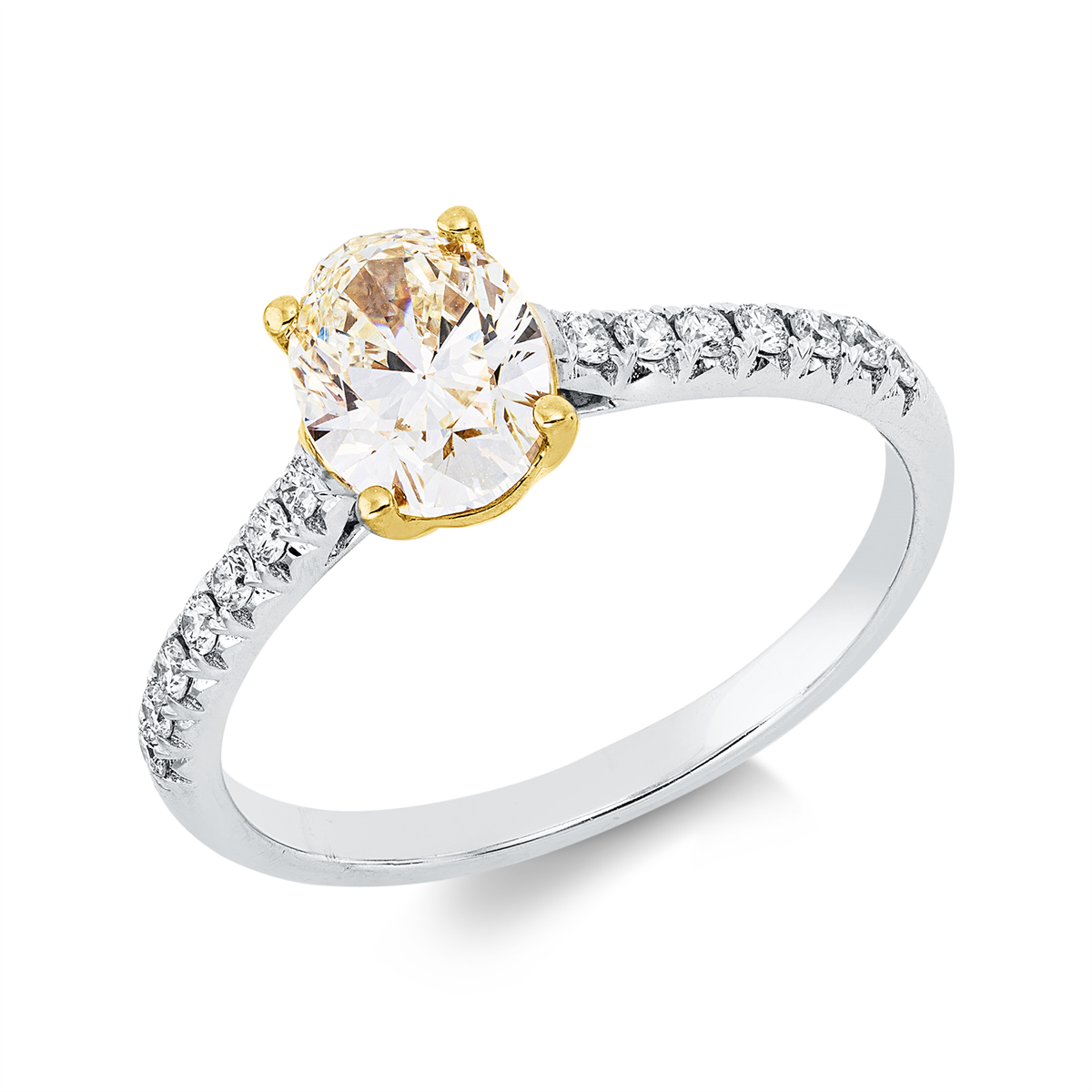 diamond full cut  fancy colored diamond ring in white gold / yellow gold