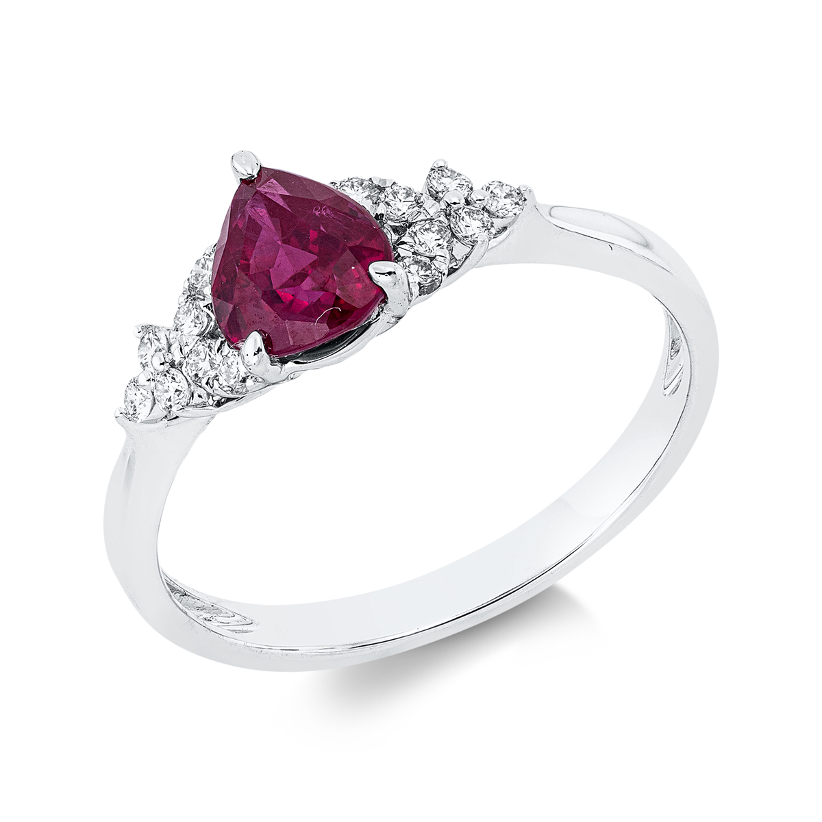 diamond full cut ruby colored stone classic ring in white gold