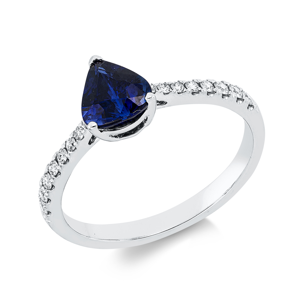diamond full cut sapphire colored stone classic ring in white gold
