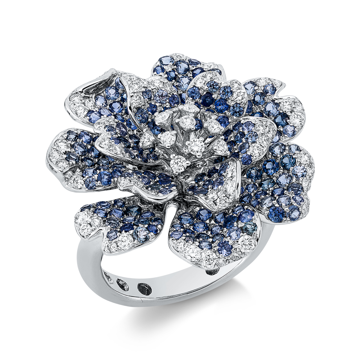 diamond full cut sapphire colored stone classic ring in white gold