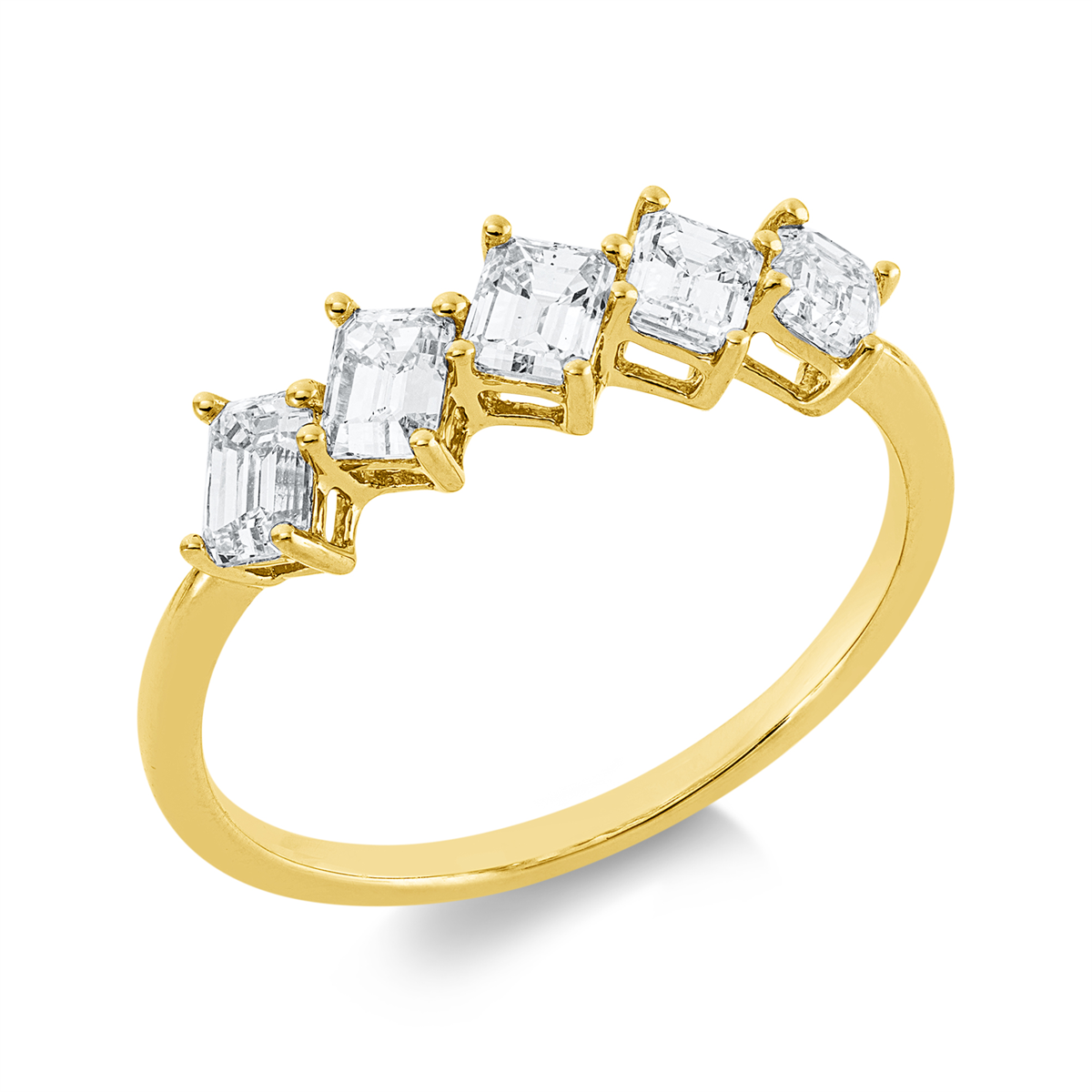 emerald cut  baguette ring in yellow gold
