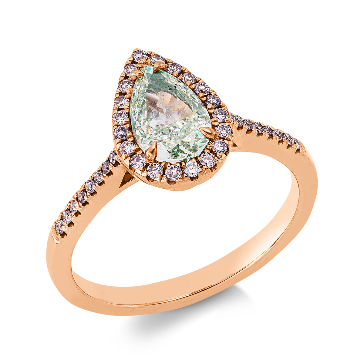 diamond full cut  fancy colored diamond ring in red gold