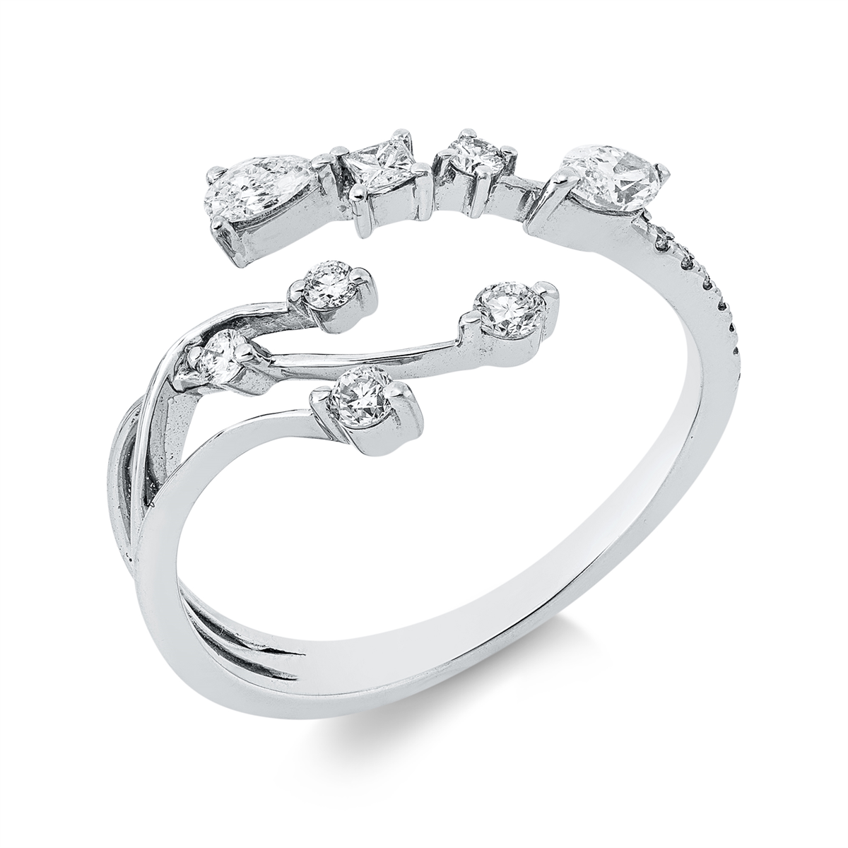 diamond full cut  modern woman ring in white gold