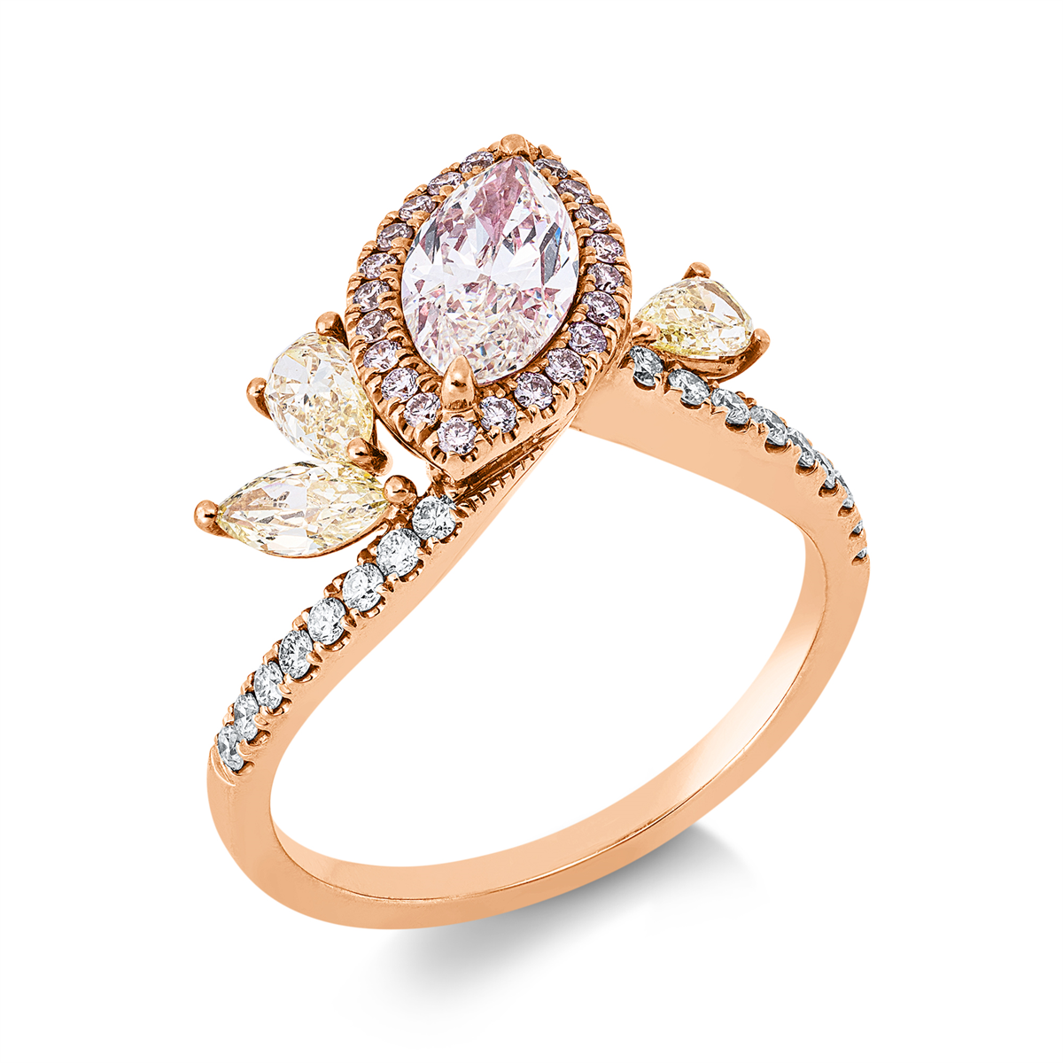 diamond full cut  fancy colored diamond ring in red gold