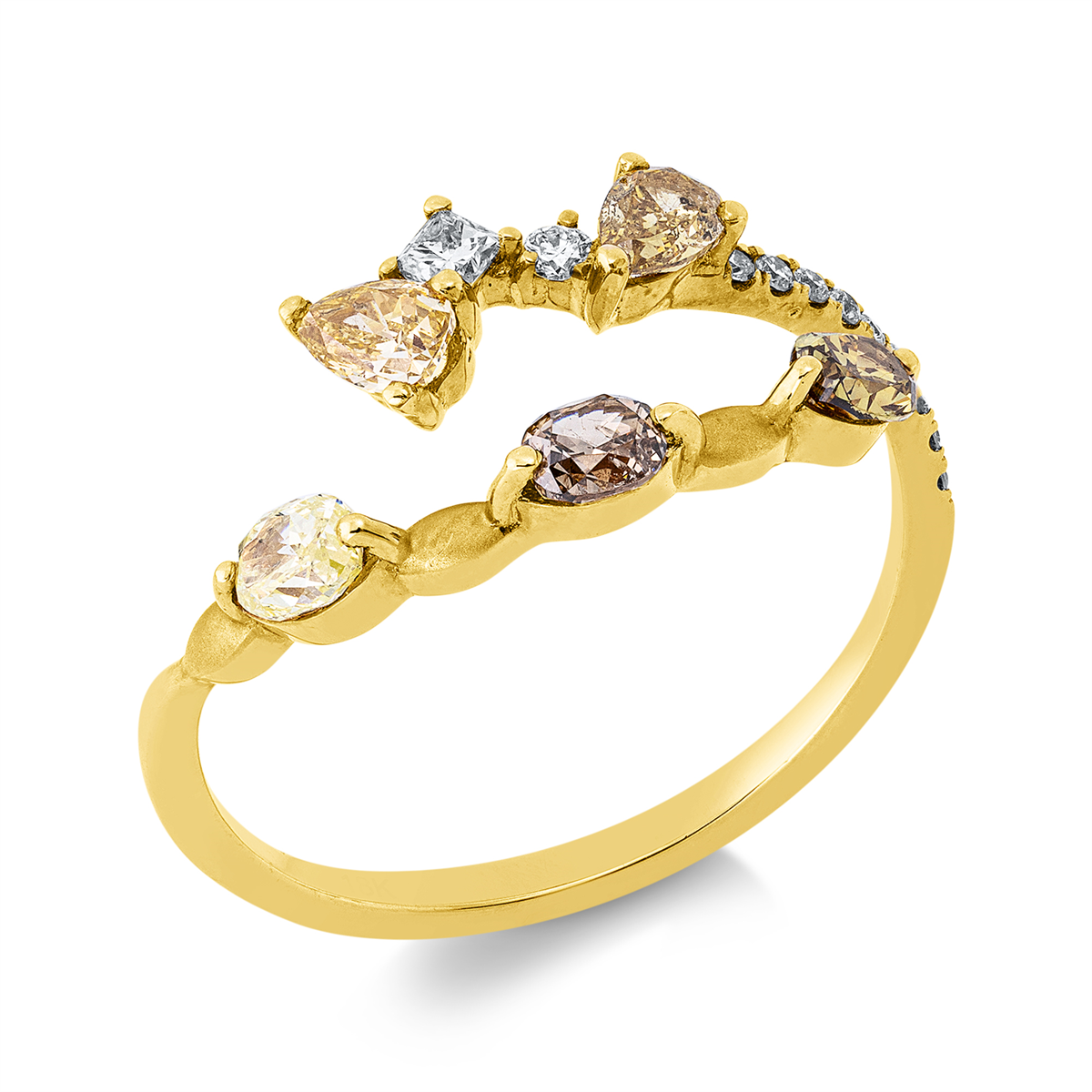 diamond full cut  fancy colored diamond ring in yellow gold