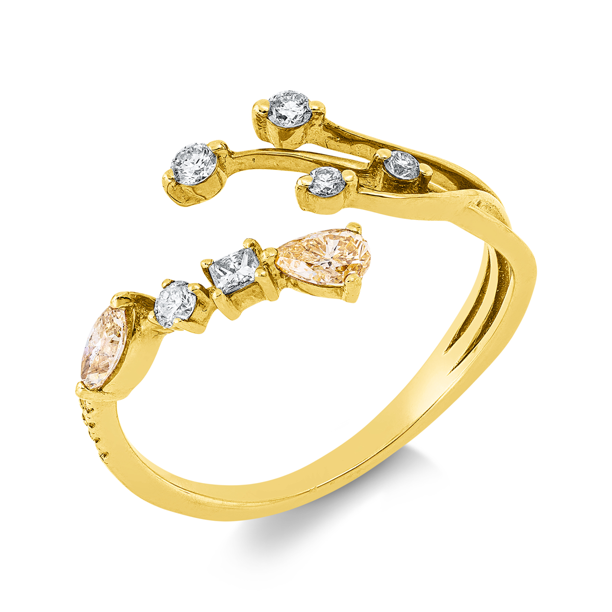 diamond full cut  fancy colored diamond ring in yellow gold