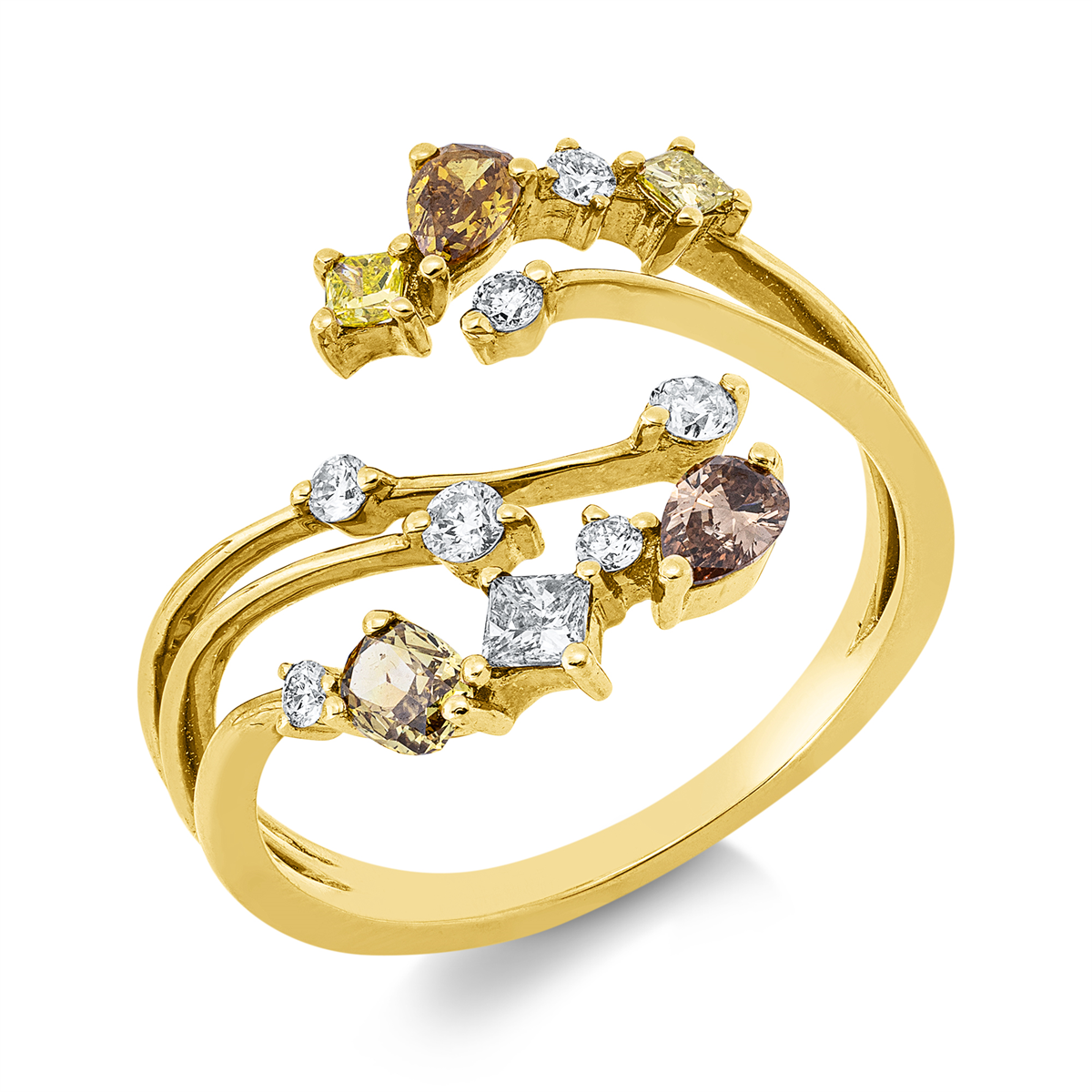 diamond full cut  fancy colored diamond ring in yellow gold