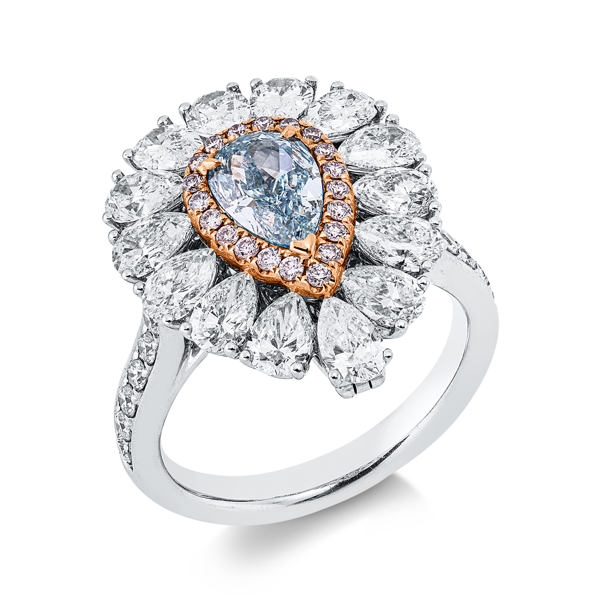 diamond single cut  fancy colored diamond ring in whitegold / rosegold