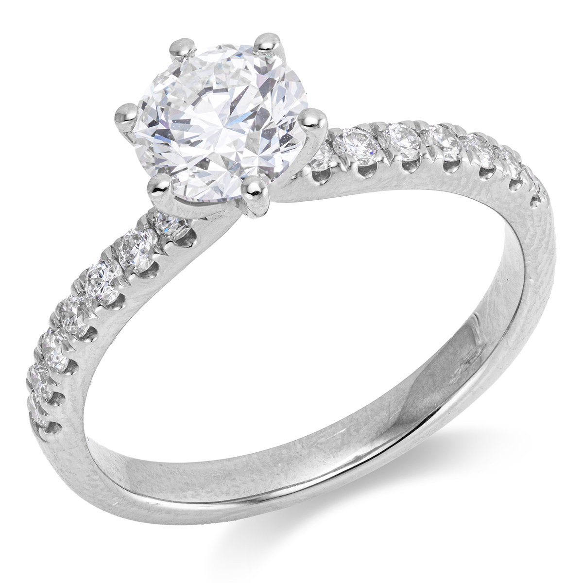 diamond full cut  solitaire with accent stones ring in white gold